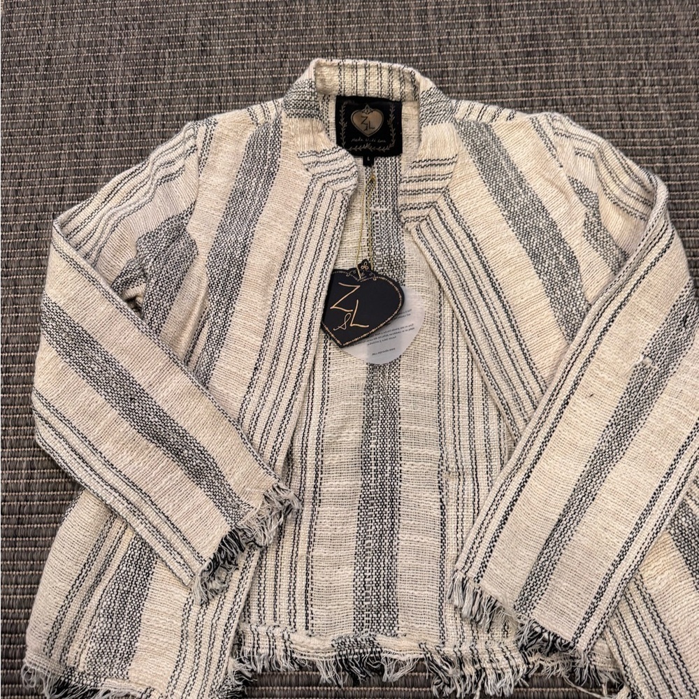 Elegant Striped Fringe Blazer